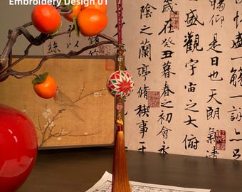 Handgefertigter Temari Ball, Seide gestickte dekorative Ornament & Taschenanhänger, Valentinstag Geschenk
