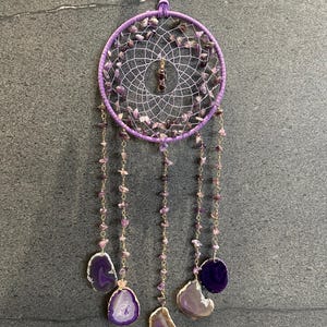 Amethyst Agate Dreamcatcher, Gemstone Wall Hanging, Deep Meditation Healing Stones, Purple Dreamcatcher, Gift for Her