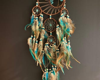 Türkiser Baum des Lebens Traumfänger: Boho Feder Wandbehang