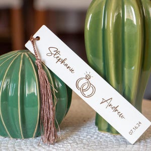 Rustic Wedding Favor Bookmarks, Custom Wooden Bookmarks, Party Favors, Personalized Bookmark Favors for Guests, Wooden Bookmark with Tassel