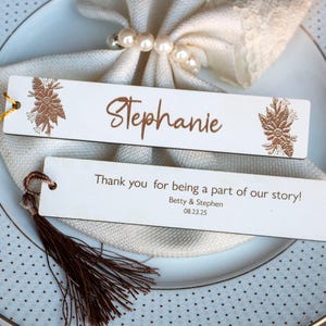 Custom Wedding Favor Bookmark, Rustic Wooden Wedding Place Card, Save the Date Favor, Thank You Gift for Guest, Bookmark Wedding Keepsake