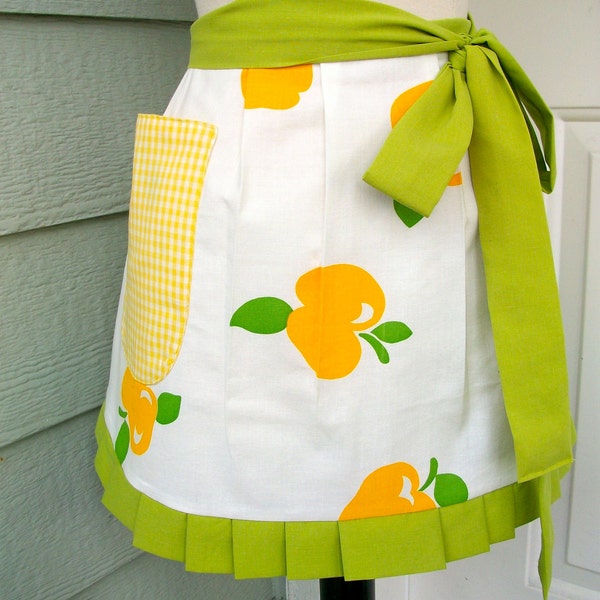 Up-Cycled Half Apron - Yellow Apples with Green Ruffle