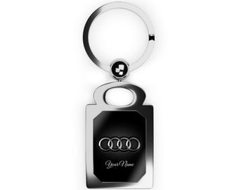 Personalized Audi Metal Keychain, Custom Name Engraved Car Key Ring, Sleek Silver Fob