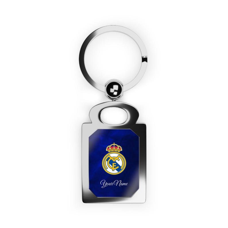 Personalized Real Madrid Keychain, Custom Name Football Keyring, Soccer Fan Accessory image 1