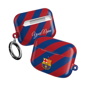 Funda protectora para AirPods del FC Barcelona - Diseño de rayas del Barça - Funda antigolpes para AirPods - Gen 1, 2, 3 y 4, Pro 1 y 2 - Regalo para fans del fútbol
