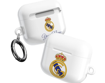 Personalized Real Madrid AirPods Case | Custom Name Football Fan Gift | All Generations Pro 2 & 3 Cover | Soccer Club Merch Gift for Him