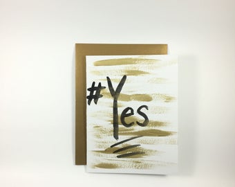 YES -Hash Tag - Hand Painted Greeting Card - Blank