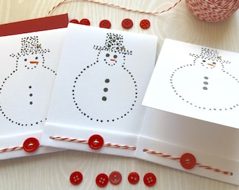 Hand Painted Snow Man cards -  Set of  3- Hand Embellished-Matchbook Style - Christmas - Holiday - Blank  - Eco -Friendly