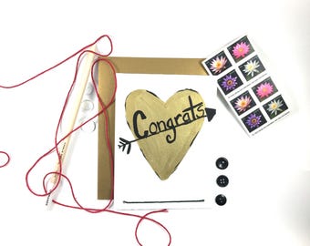 Gold Heart Congrats Card - Hand Painted