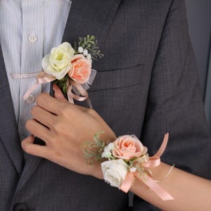 Customized Pink & White Wedding Wrist Flower – Tie-On Bridesmaid Corsage for Wedding Party Decoration, for wedding party, wedding gift