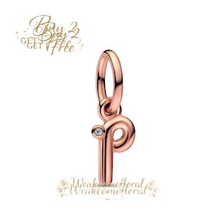 Letter P Script Alphabet Charm, Rose Gold Dangle Bracelet Charm