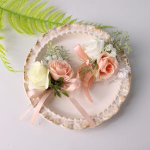 Delicate Pink & White Wedding Wrist Flower – Tie-On Bridesmaid Corsage for Wedding Party Decoration, for wedding party, wedding gift