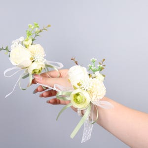 White Rose Wedding Boutonniere & Wrist Corsage Set: Forest-Inspired