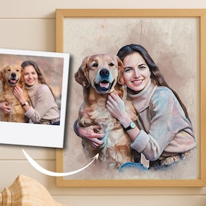 Personalized Pet & Owner Canvas Portrait: Custom Dog Memorial Art