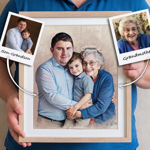 Combine Photos To Portrait With Loved Ones, Custom Memorial Portrait, Family Portrait With Deceased Loved Ones, Memorial Gift for Mom Dad