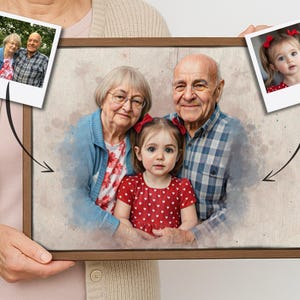Custom Family Portrait with Deceased Grandparents, Add Deceased Loved One Photo, Memorial Painting, Portrait from Photo,  Memorial Gift