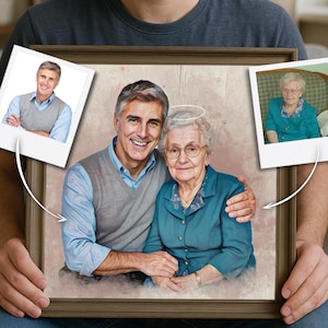 Fügen Sie dem Foto einen geliebten Menschen hinzu, benutzerdefiniertes Gedenkgeschenk, kombinieren Sie Fotos, Porträt vom Foto, Familienverlustgeschenk, Verlust des Vaters oder der Mutter
