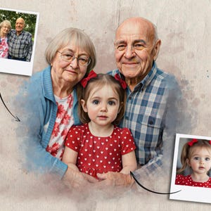 Custom Memorial Painting, Portrait from Photo, Family Portrait Deceased with Grandparents, Add Deceased Loved One, Memorial Gift Husband