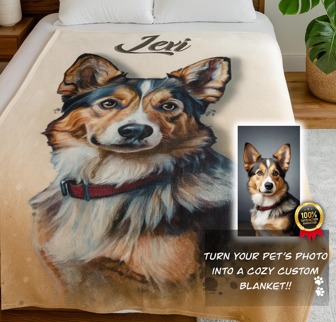 Custom Pet Photo Blanket: Personalized Dog Cat Portrait Throw - Pet ...