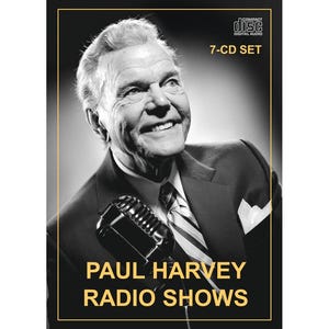 May include: Black and white image of Paul Harvey, a smiling older man in a suit, holding a microphone. The text "PAUL HARVEY RADIO SHOWS" is displayed in gold lettering. The top of the image reads "COMPACT DISC" and "7-CD SET".