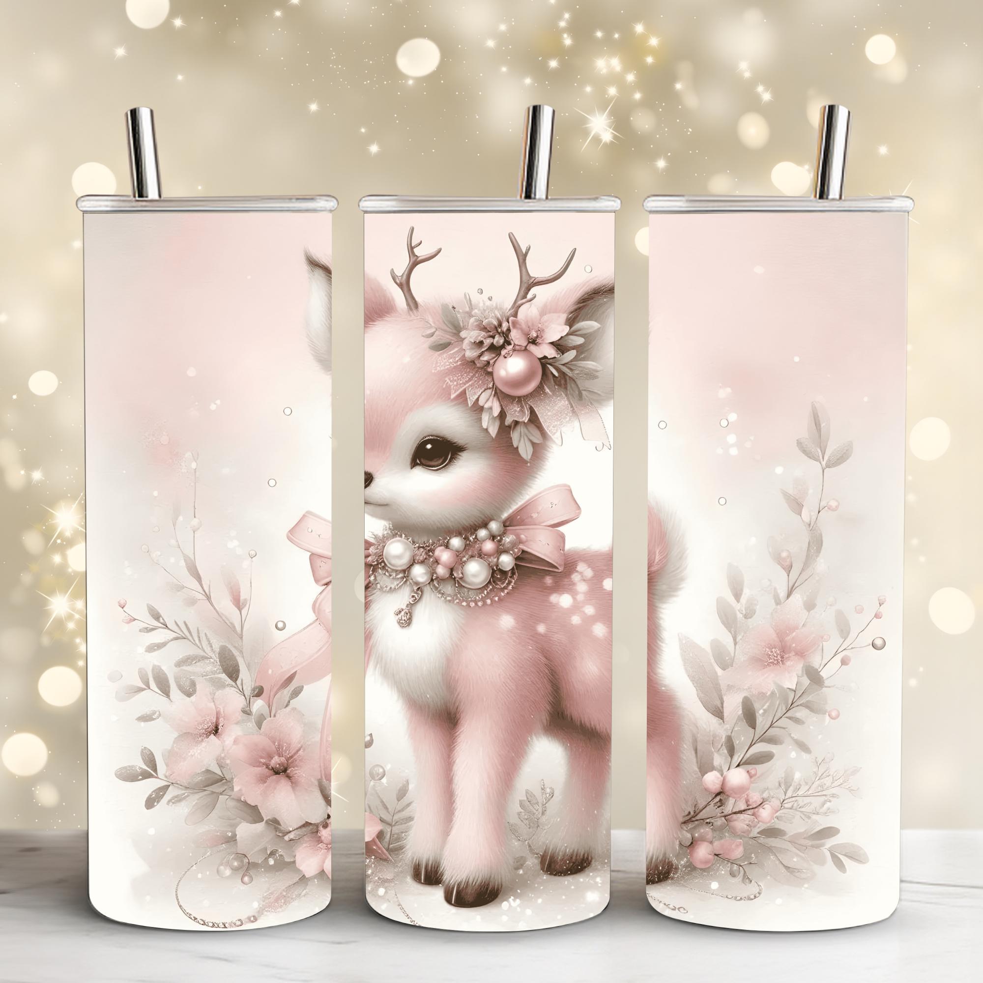Pink Christmas Reindeer Tumbler Wrap | Coquette Boho Deer Sublimation ...