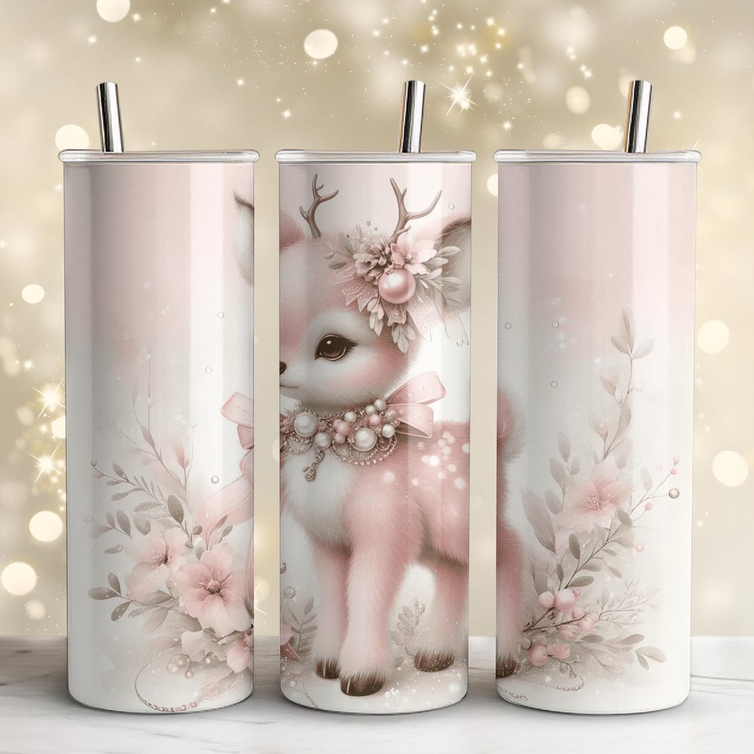 Pink Christmas Reindeer Tumbler Wrap | Coquette Boho Deer Sublimation ...