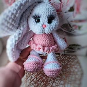 Handmade Plush Bunny – Crochet Soft Toy for Girls, Baby Gift, Stuffed Animal, White and Pink Bunny, Personalized Plushie