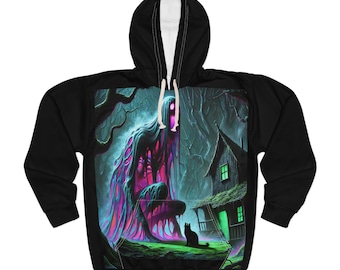 The Haunted Specter Hoodie, Gothic Ghost & Black Cat Halloween Hoodie