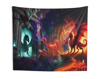 Dragon Cosmic Portal Tapestry, Psychedelic Neon Wall Art, LED Reactive Festival Decor