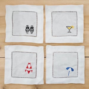 La Dolce Vita Embroidered Cocktail Napkins – Set of 4 | Italian Summer Table Decor, Lemon & Beach Theme