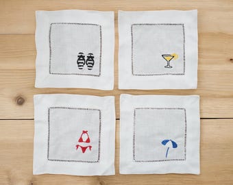 Embroidered Cocktail Napkins – La Dolce Vita Italian Summer Theme, Set of 4