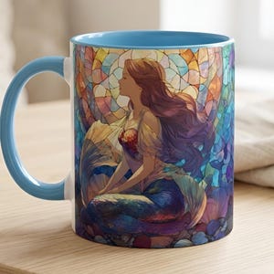 Stained Glass Mermaid Mug | Ocean Coffee Cup (11oz 15oz)