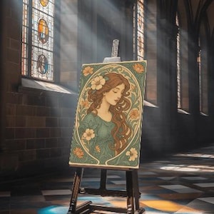 Art Nouveau Woman Portrait: Vintage Floral Illustration (Digital Download)