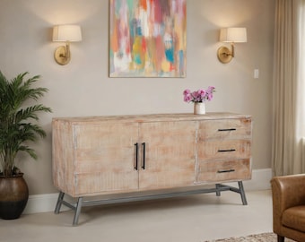 Aparador rústico de madera de mango con base de hierro / Armario de almacenamiento hecho a mano