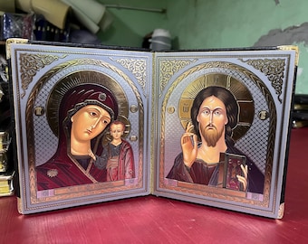 Orthodox Icon of Jesus Christ and the Virgin Mary – Handmade, Byzantine Style