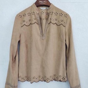 Vintage Suede Shirt Boho Style Blouse