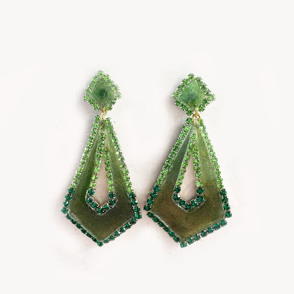 Custom Made to Order Earth Crystals Crystal and Resin Pageant Earrings by Angelique Ashton - Style: Vitreous