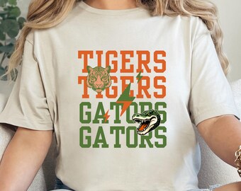 Custom Football House Divided Mascot Shirt, Tinatge Team Logo College Shirt, Two College Football Tshirt, School Spirit Tee
