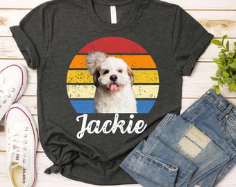 Camiseta personalizada con foto para mascota, regalo retro para amantes de los perros y los gatos.