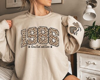 1986 Retro Birthday Sweatshirt, Leopard 40th Birthday Gifts for Women, Christmas Gift for Mom Fourtieth Sweater Born, Gift for Her