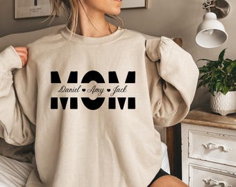 Custom Mama Sweatshirt with Kid Name, Personalized Mom Sweater, Minimalist Mommy Custom Gift for Mother, Custom Kid Name Shirt, Mother's Day