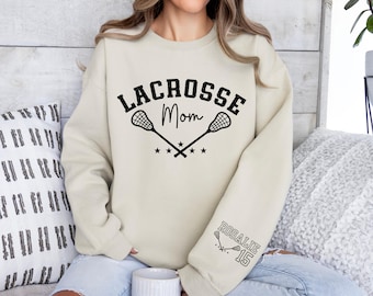 Custom Lacrosse Grandma Sweatshirt, Name on Sleeve, Proud LAX Grandmother Sweater, Personalized Lacrosse Gift, Game Day Grandparent Crewneck