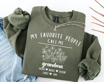 Custom Grandma Sweatshirt With Kids Names, Wildflowers Grandma Shirt, Custom Mom Grandma Great Grandma Sweatshirt