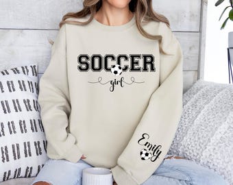 Sudadera personalizada para chica futbolista, sudadera con capucha con nombre personalizado, cuello redondo para el día del partido