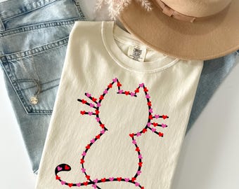Comfort Colors® Cat Valentine Heart Shirt, Retro Cat Shirt