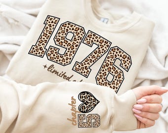 Custom 50th Birthday Leopard Print Sweatshirt, Personalized Limited Edition 1976 Hoodie, Custom Birthday 1976 Year Number Mothers Day Gift