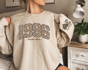 Custom 30th Birthday Leopard Print Sweatshirt, Personalized Limited Edition 1996 Hoodie, Custom Birthday 1996 Year Number Cheetah Tee
