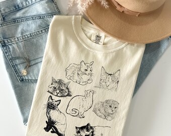 Cats 90s Vintage Tattoo Style Tshirt, Retro Comfort Colors® Y2k Kitten Shirt, Cat Lovers Gift, Cute Cat Shirts,Nature Unisex Adult Pet Shirt