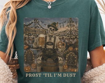 Halloween-shirt Oktoberfest, grappig skelet Prost Beer-T-shirt, T-shirt Spooky Beer Festival, cadeau Duits bierliefhebber