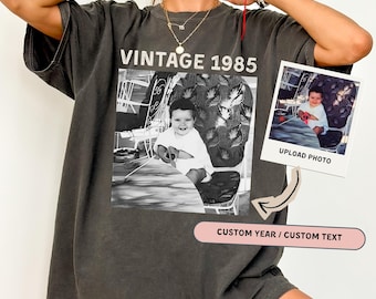 Personalised Vintage Photo And Year Shirt, Custom Picture Birthday T-Shirt, 30th Birthday Gift, 40th Birthday Gift, Now 30